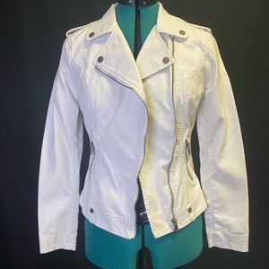 White vegan leather moto jacket